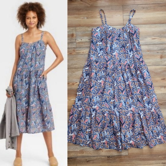 Knox Rose Dresses & Skirts - NEW Knox Rose Women's Casual Dress Boho Blue Floral Size S Cotton Midi